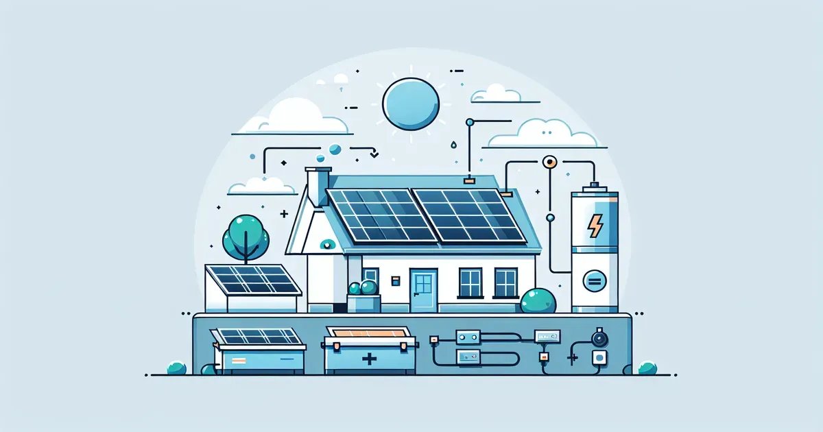 Illustrazione di un sistema domestico fotovoltaico con batteria di accumulo e flussi energetici