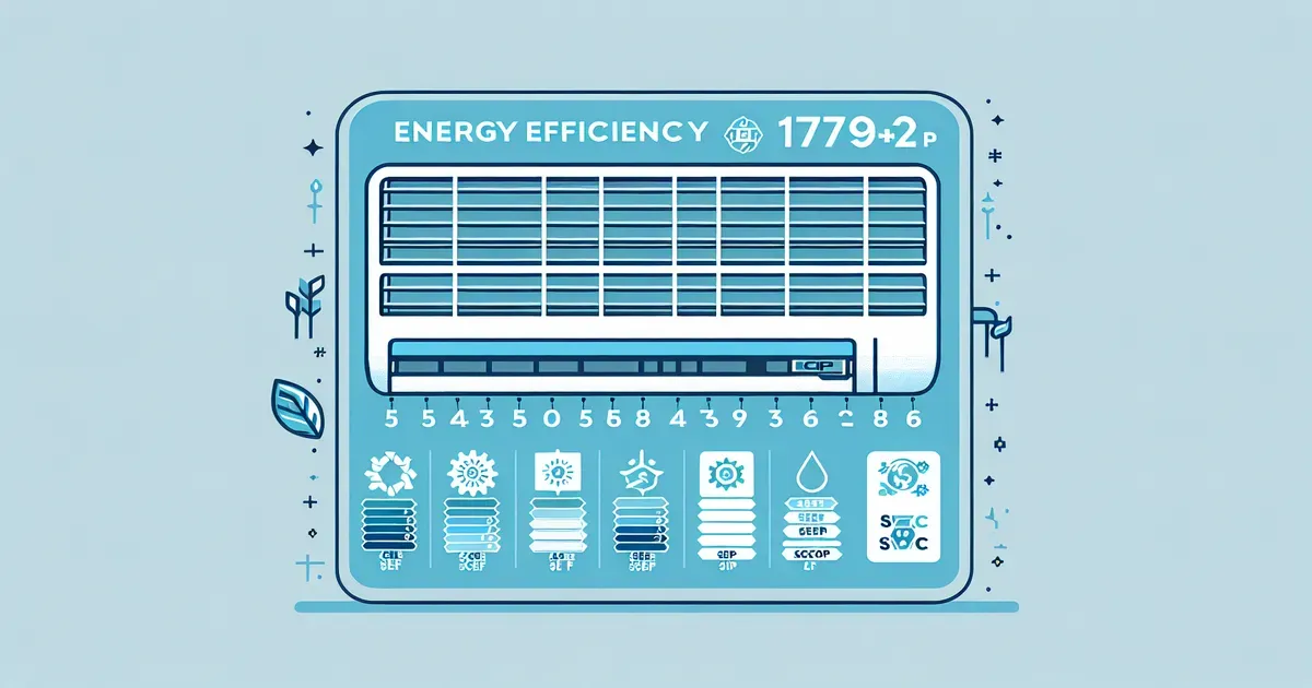 Etichetta energetica di un condizionatore con scala delle classi di efficienza e indici SEER e SCOP