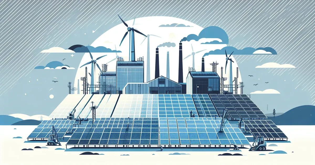 Illustrazione di un impianto fotovoltaico in fase di aggiornamento con pannelli nuovi e vecchi a confronto