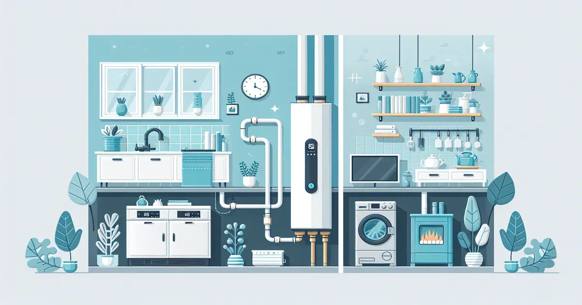Confronto visivo tra caldaia tradizionale e pompa di calore moderna in un contesto domestico